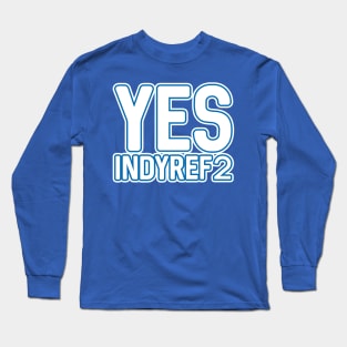 YES INDYREF2, Scottish Independence White and Saltire Blue Layered Text Slogan Long Sleeve T-Shirt
